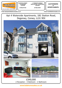 Apt 4 Waterside Apartments, 181 Station Road, Deganwy, Conwy, LL31 9EX