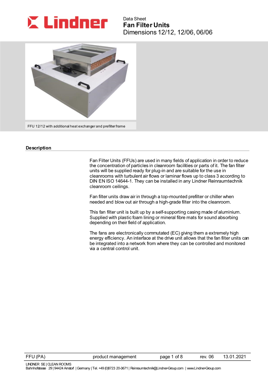 Data Sheet Filter Fan Unit (PDF, Anglais)