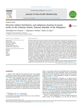 Diversity, Habitat Distribution, and Indigenous Hunting of Marine Turtles in the Calamian Islands, Palawan, Republic of the Philippines