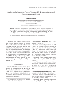 Studies on the Bryophyte Flora of Vanuatu. 12. Hypnodendraceae and Hypopterygiaceae (Musci)1