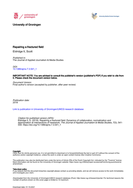 University of Groningen Repairing a Fractured Field Eldridge II, Scott