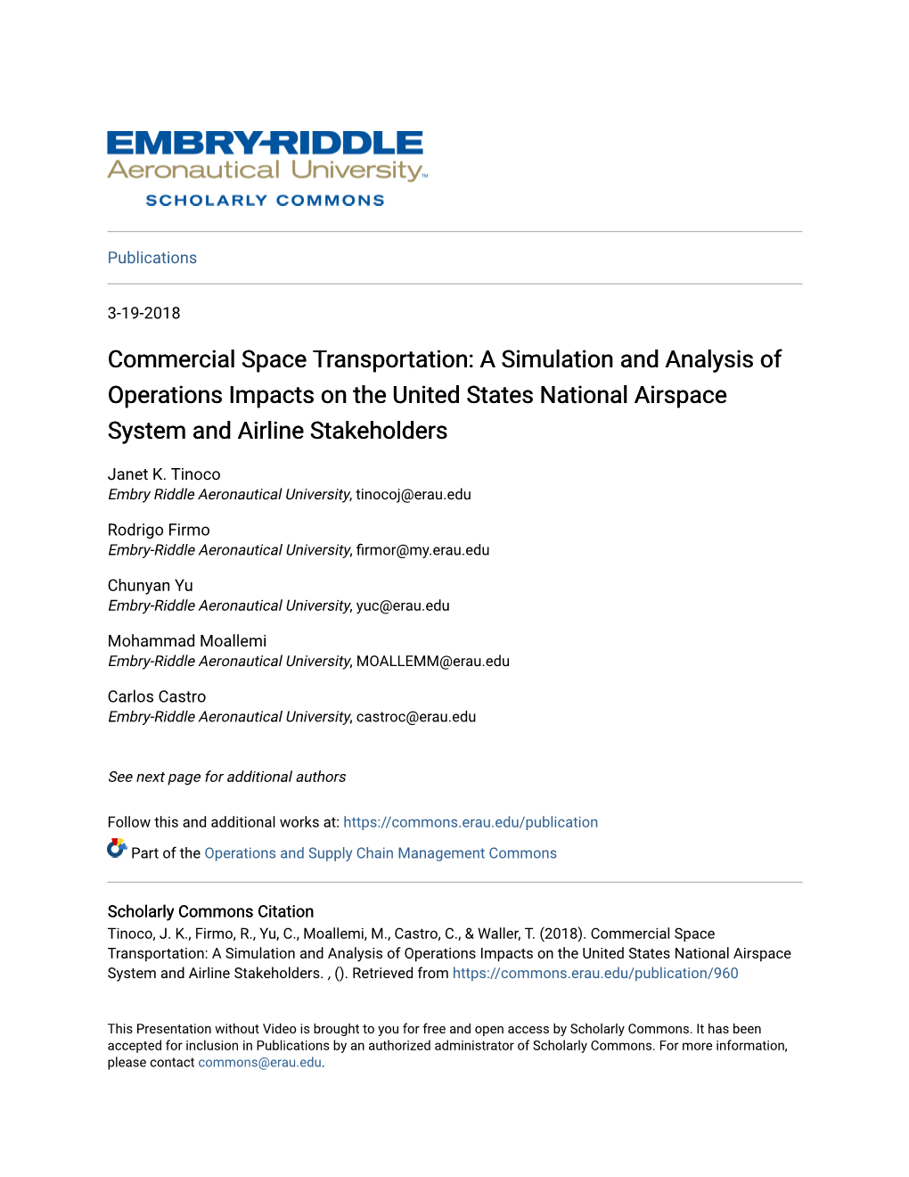 Commercial Space Transportation: a Simulation and Analysis of Operations Impacts on the United States National Airspace System and Airline Stakeholders