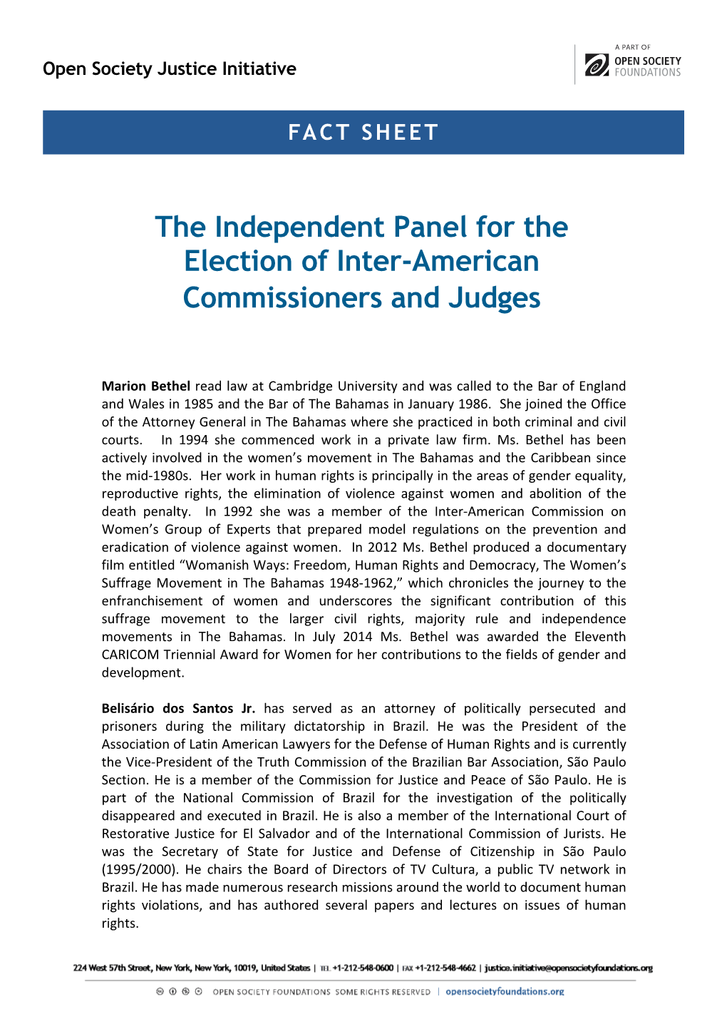 The Independent Panel for the Election of Inter-American Commissioners and Judges