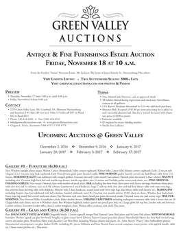 Antique & Fine Furnishings Estate Auction Friday, November 18 at 10