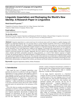 Linguistic Imperialism and Reshaping the World's New Identity: a Research Paper in Linguistics