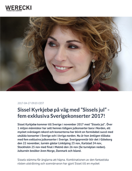 Sissels Jul” - Fem Exklusiva Sverigekonserter 2017!