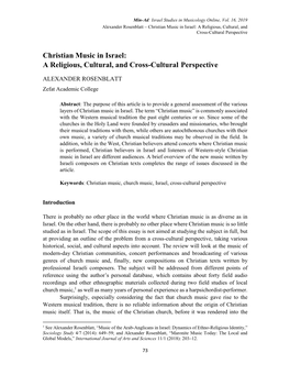 Christian Music in Israel: a Religious, Cultural, and Cross-Cultural Perspective