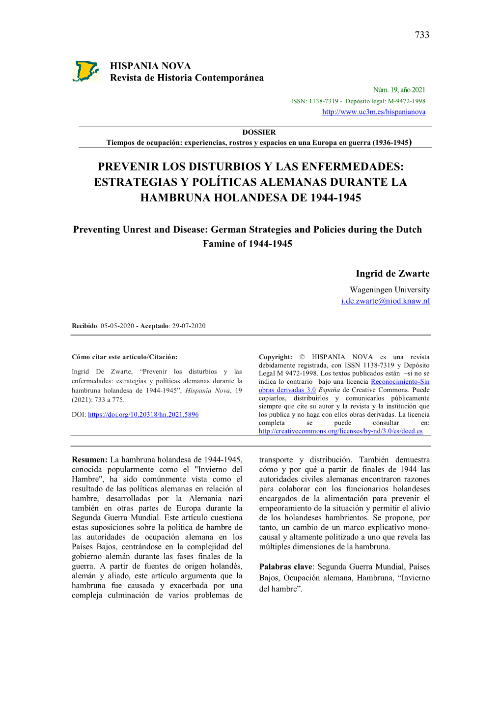 Estrategias Y Políticas Alemanas Durante La Hambruna Holandesa De 1944-1945