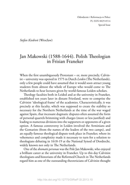 Jan Makowski (1588‑1644). Polish Theologian in Frisian Franeker
