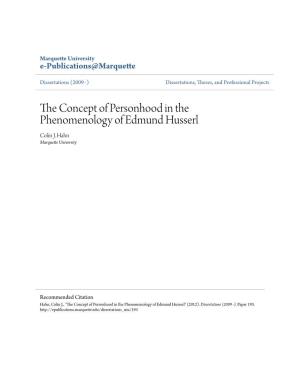 The Concept of Personhood in the Phenomenology of Edmund Husserl