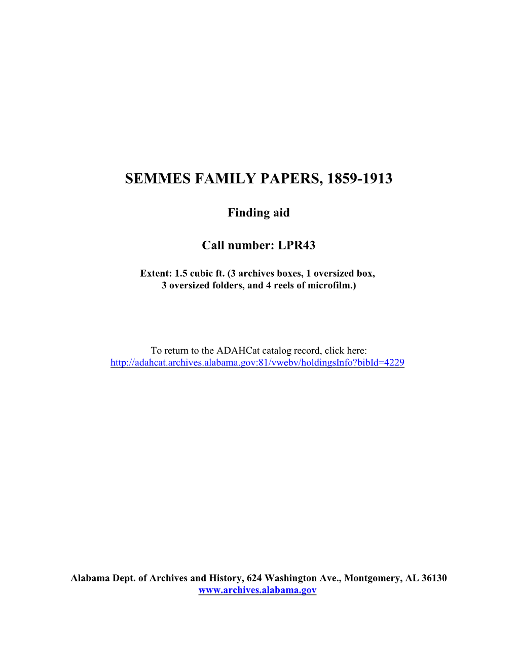 Semmes Family Papers, 1859-1913