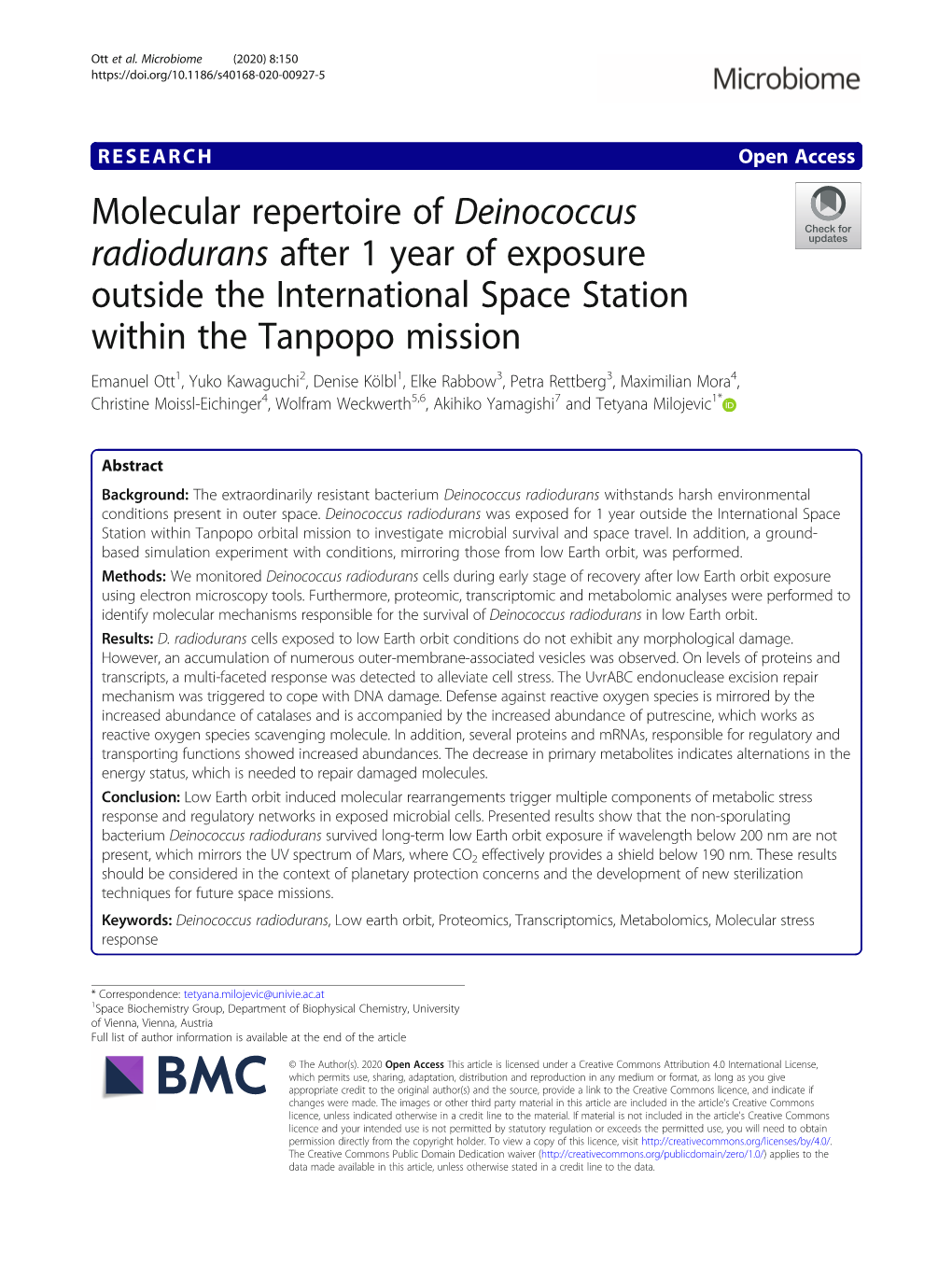 Molecular Repertoire of Deinococcus Radiodurans After 1 Year Of