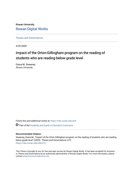 Impact of the Orton-Gillingham Program on the Reading of Students Who Are Reading Below Grade Level