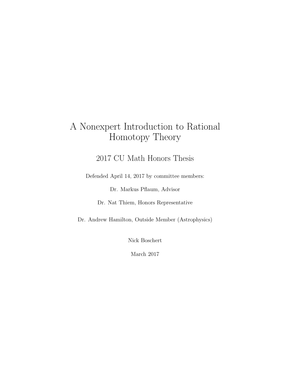 A Nonexpert Introduction to Rational Homotopy Theory