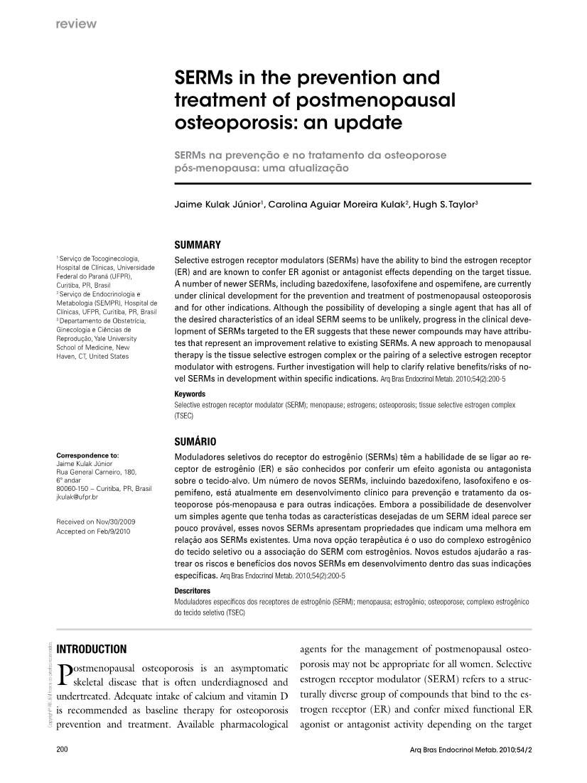 Serms in the Prevention and Treatment of Postmenopausal Osteoporosis: an Update