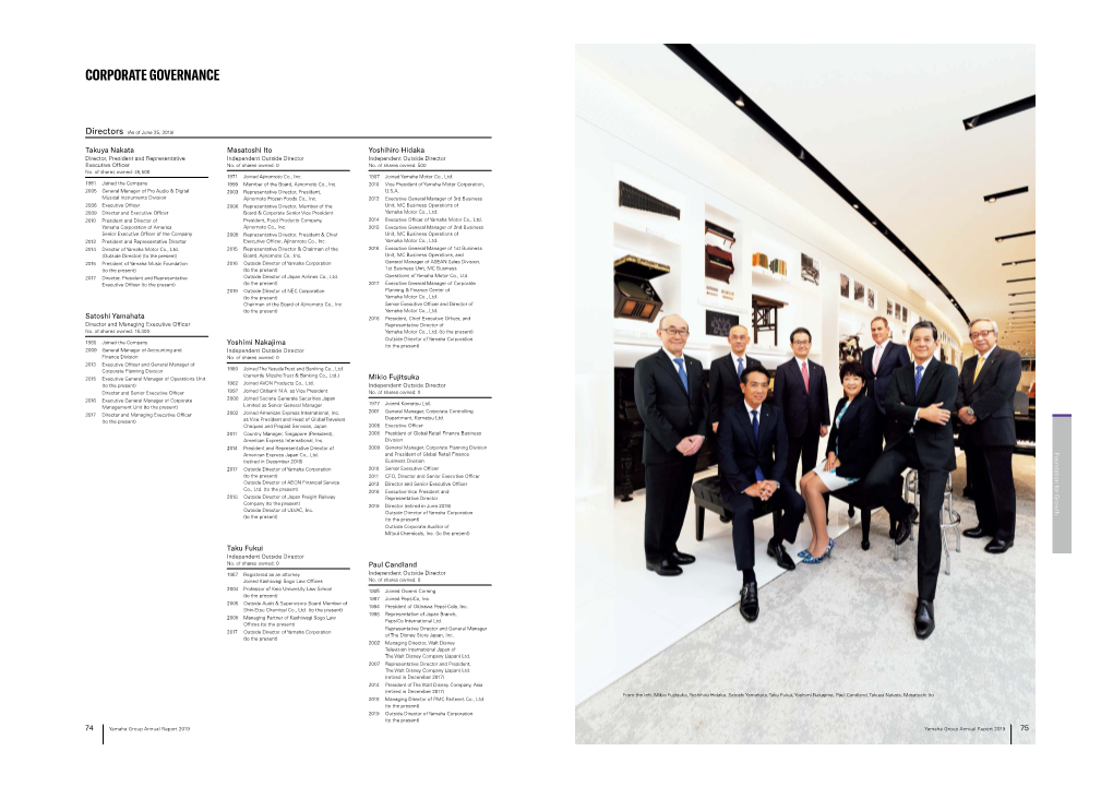 Annual Report 2019 Yamaha Group Annual Report 2019 75 CORPORATE GOVERNANCE CORPORATE GOVERNANCE