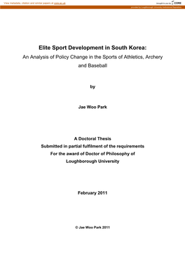 Elite Sport Development in South Korea: an Analysis of Policy Change in the Sports of Athletics, Archery and Baseball