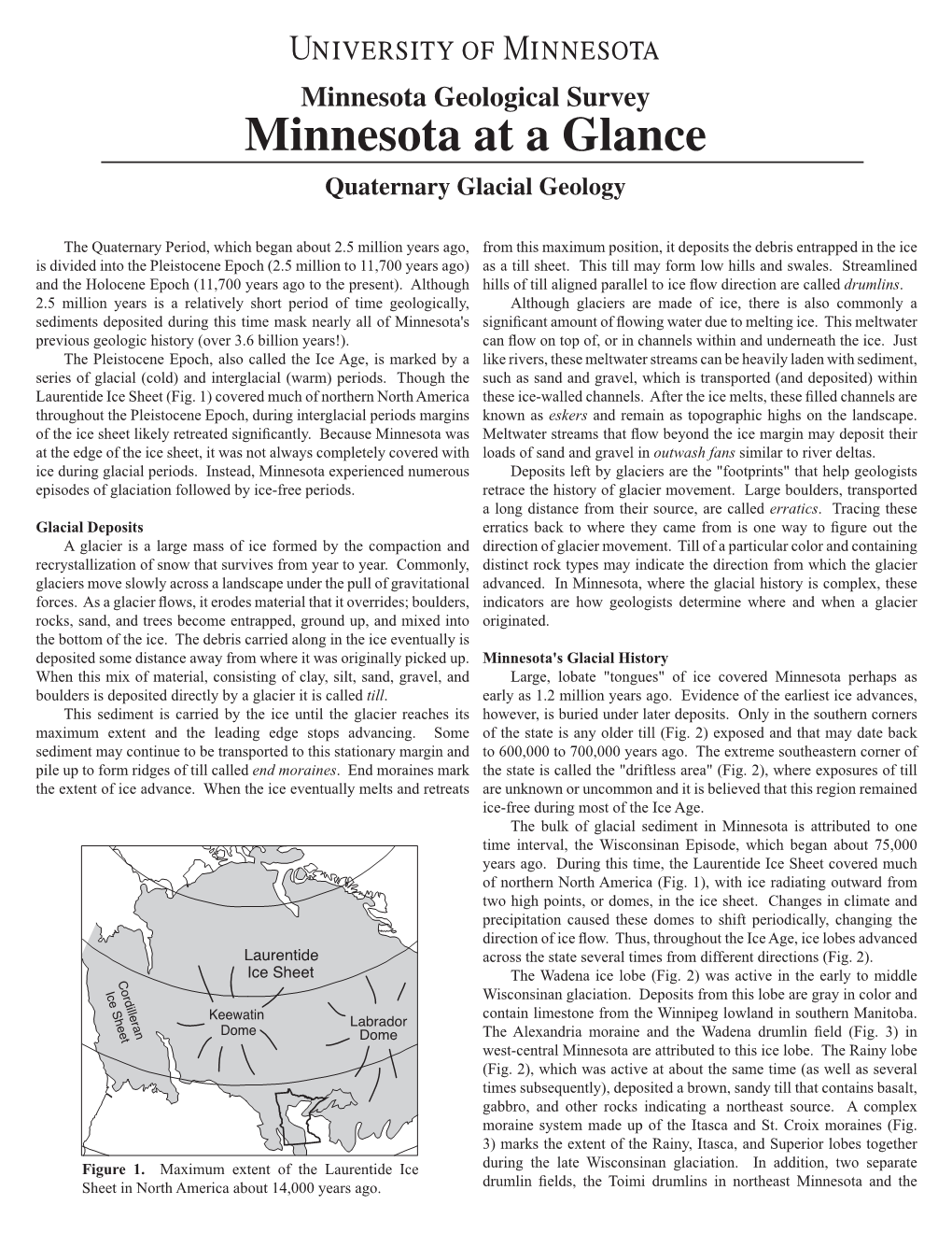 Minnesota at a Glance Quaternary Glacial Geology