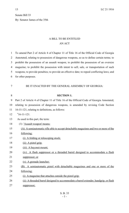 Senate Bill 33 By: Senator James of the 35Th