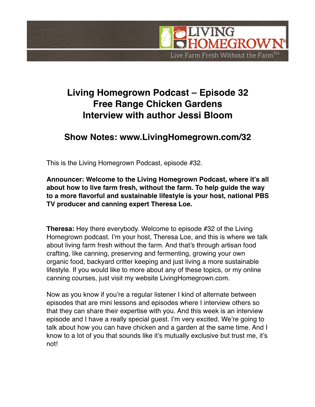 Living Homegrown Podcast – Episode 32 Free Range Chicken Gardens Interview with Author Jessi Bloom