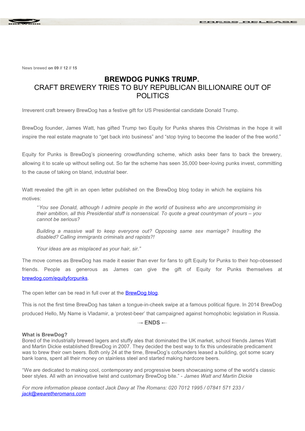 Brewdog Punks Trump