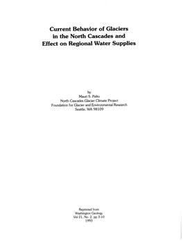 Current Behavior of Glaciers in the North Cascades and Effect on Regional Water Supplies