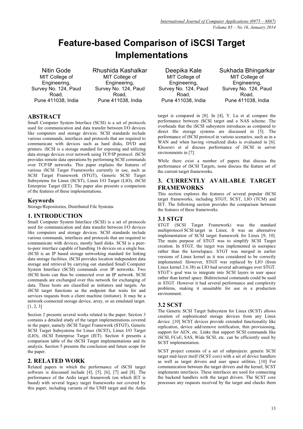 Feature-Based Comparison of Iscsi Target Implementations