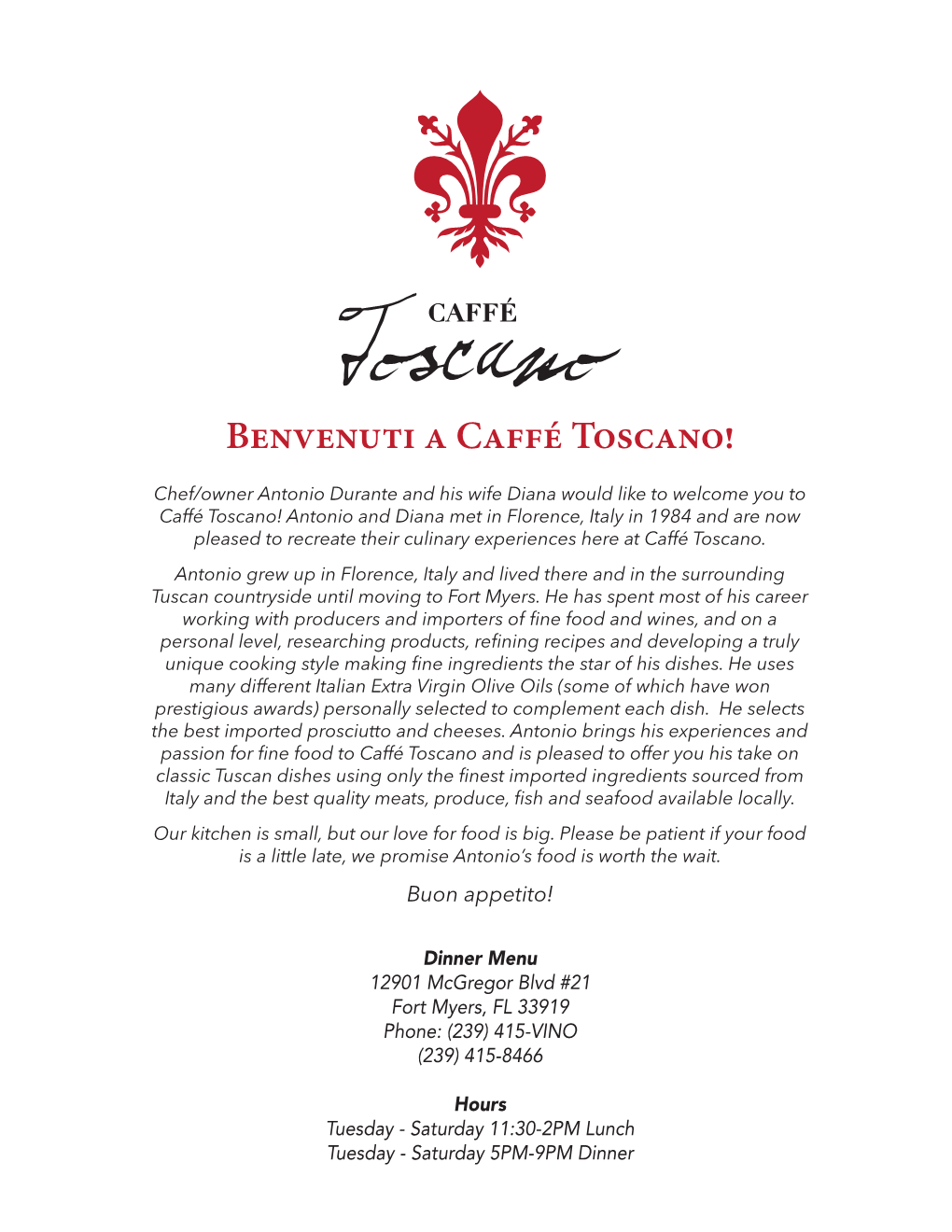 Benvenuti a Caffé Toscano!