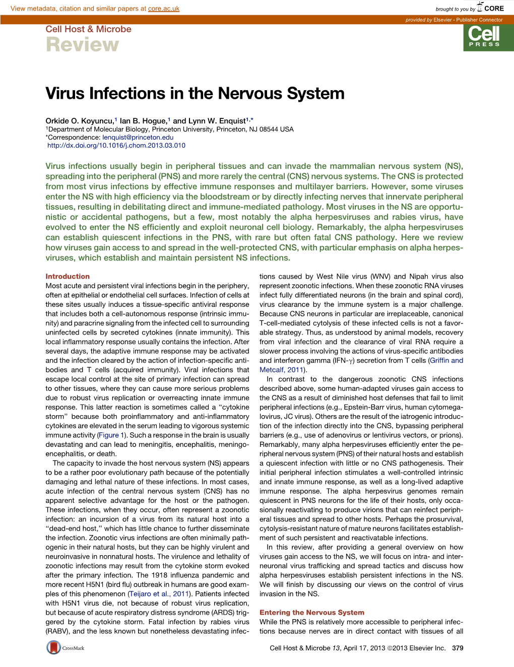 Virus Infections in the Nervous System