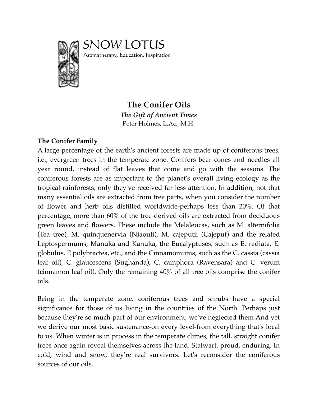 Conifer Oils the Gift of Ancient Times Peter Holmes, L.Ac., M.H