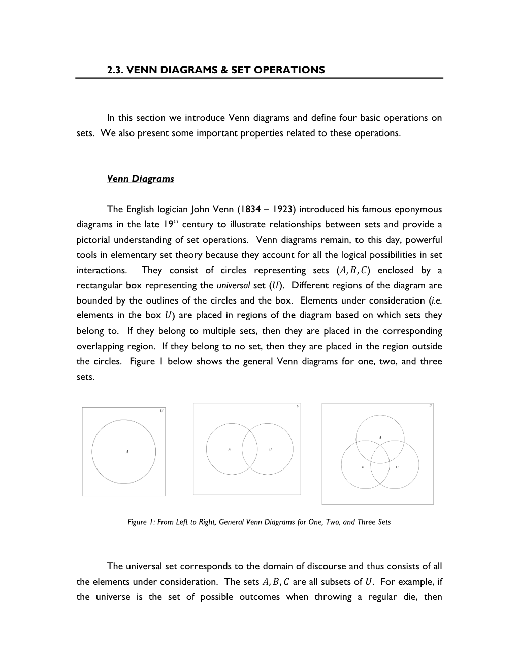 2.3. VENN DIAGRAMS & SET OPERATIONS in This Section We