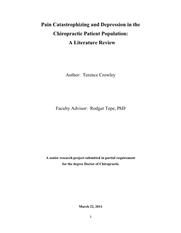 Pain Catastrophizing and Depression in the Chiropractic Patient Population: a Literature Review