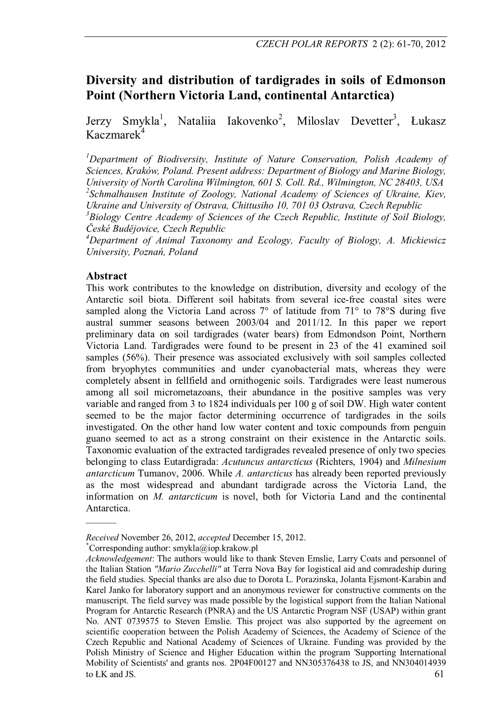 Diversity and Distribution of Tardigrades in Soils of Edmonson Point (Northern Victoria Land, Continental Antarctica)