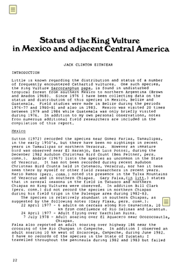 Status of the King Vulture in Mexico and Adjacent Central America