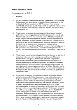 Norwich University of the Arts Access Agreement for 2015-16 1. Context