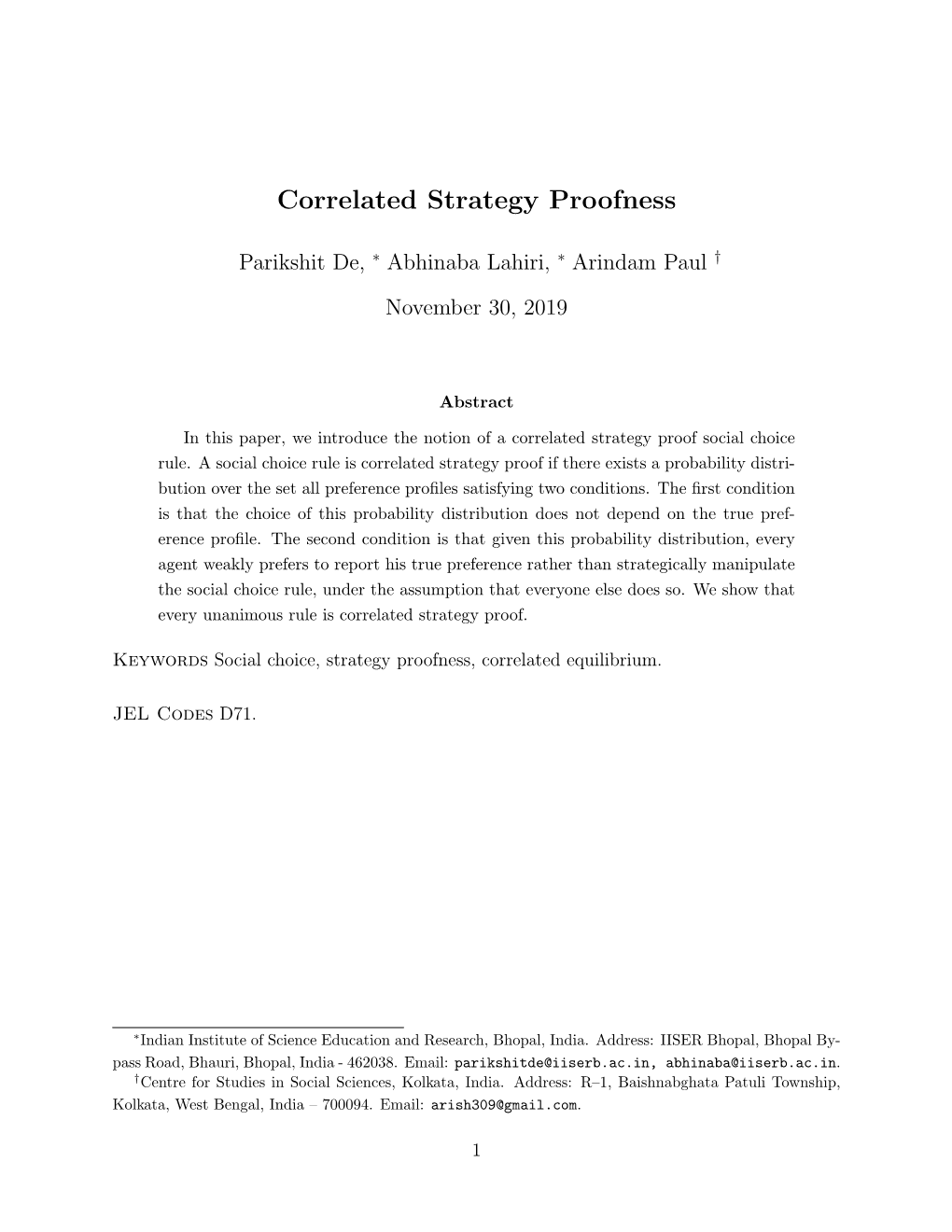 Correlated Strategy Proofness