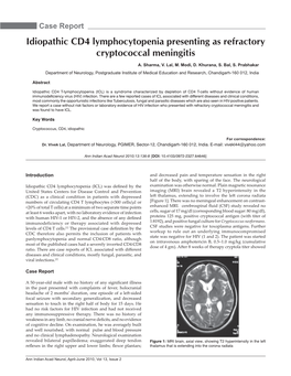 Idiopathic CD4 Lymphocytopenia Presenting As Refractory Cryptococcal Meningitis