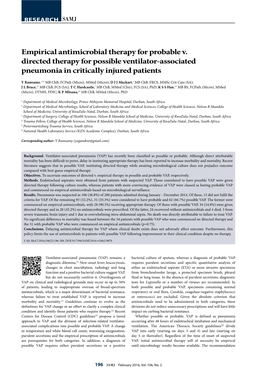 Empirical Antimicrobial Therapy for Probable V. Directed Therapy for Possible Ventilator-Associated Pneumonia in Critically Injured Patients