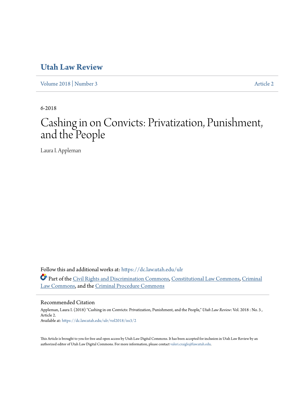 Cashing in on Convicts: Privatization, Punishment, and the People Laura I