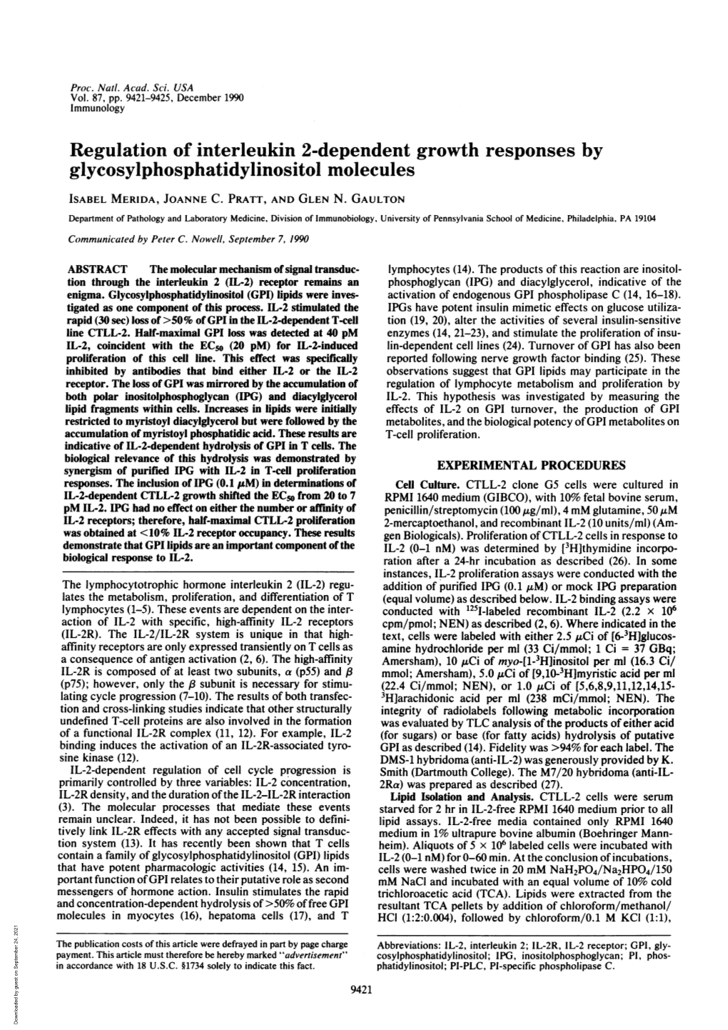 Glycosylphosphatidylinositol Molecules ISABEL MERIDA, JOANNE C