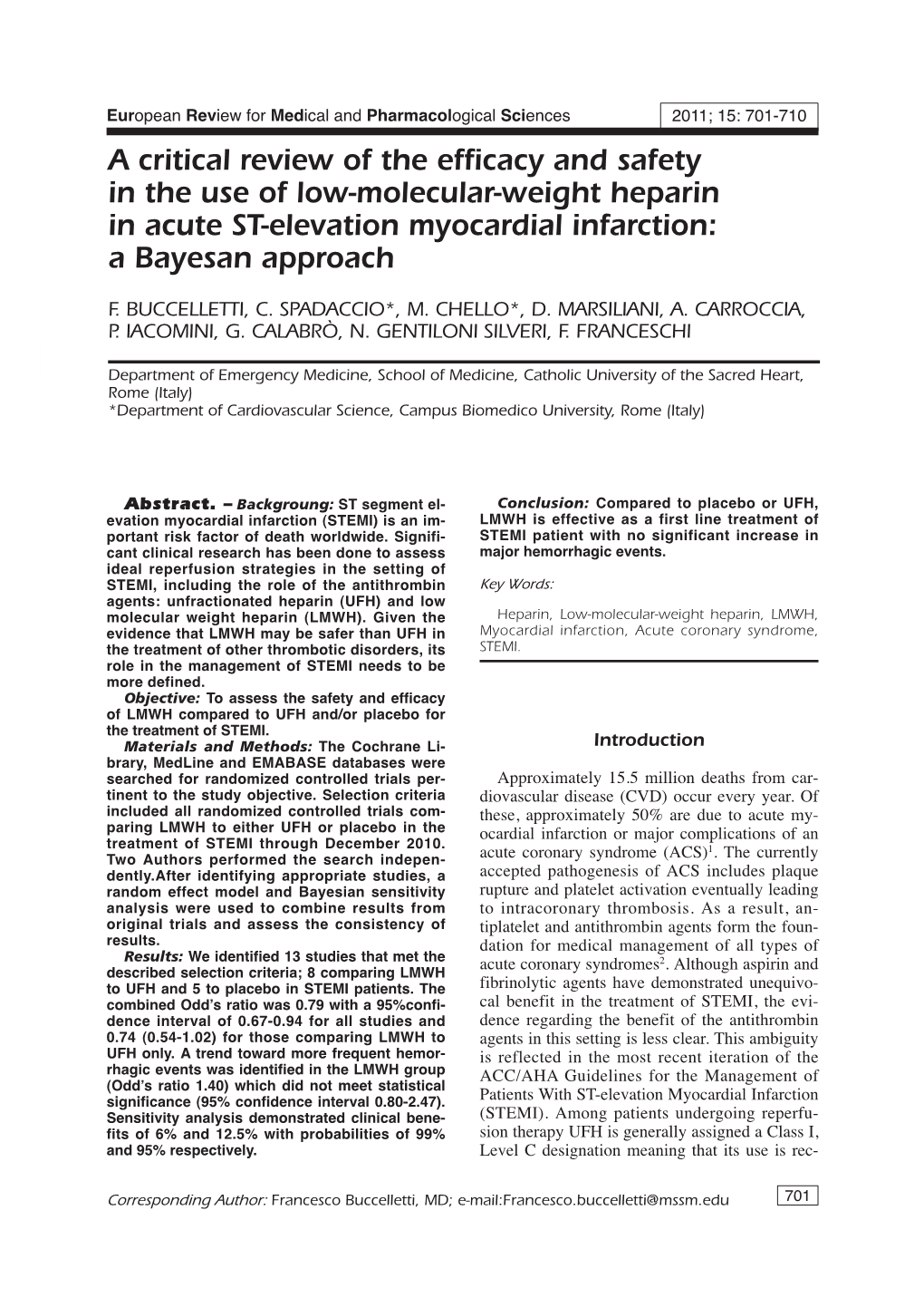 A Critical Review of the Efficacy and Safety in the Use of Low-Molecular-Weight Heparin in Acute ST-Elevation Myocardial Infarction: a Bayesan Approach