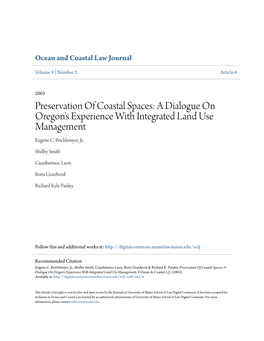 Preservation of Coastal Spaces: a Dialogue on Oregon's Experience with Integrated Land Use Management Eugene C