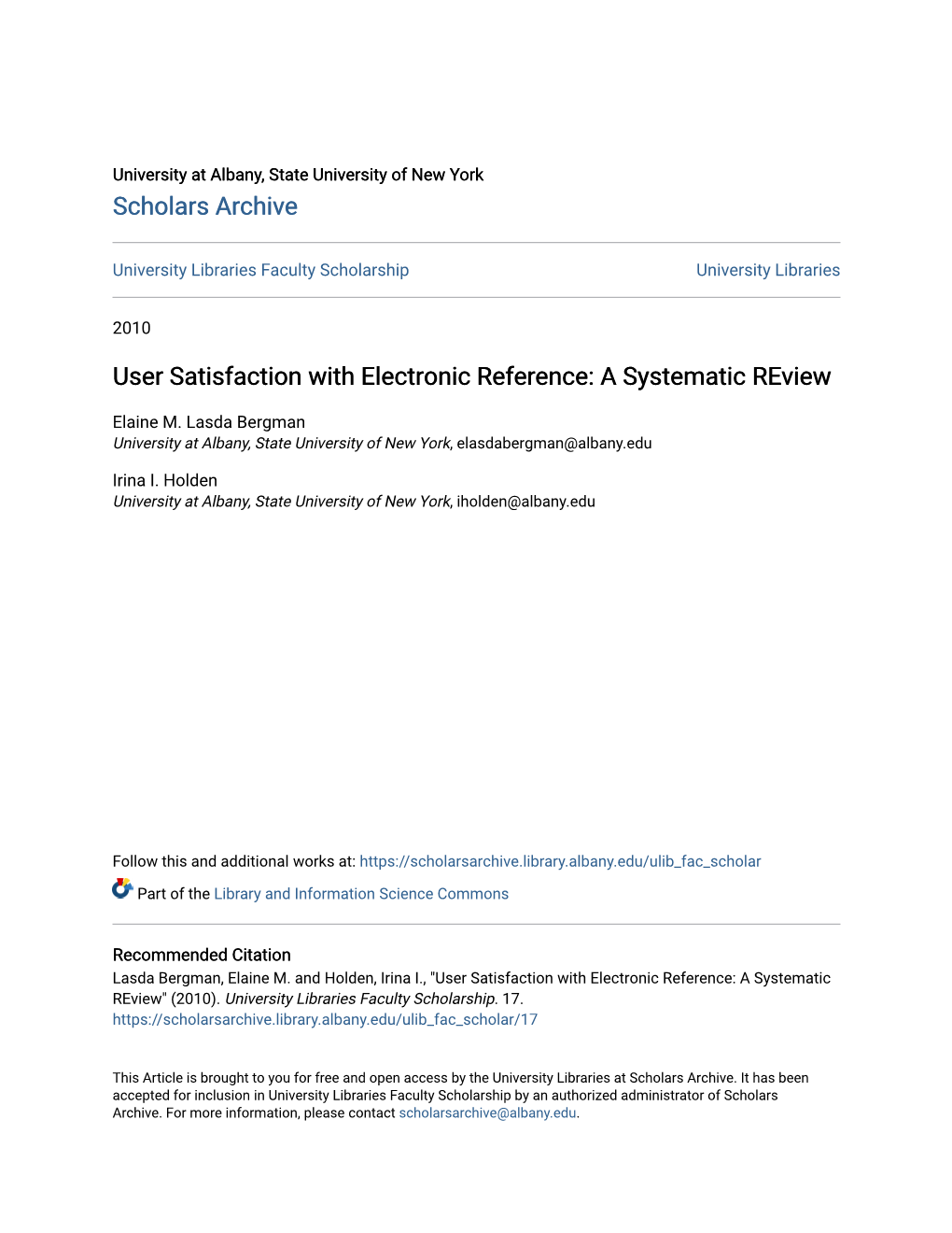 User Satisfaction with Electronic Reference: a Systematic Review