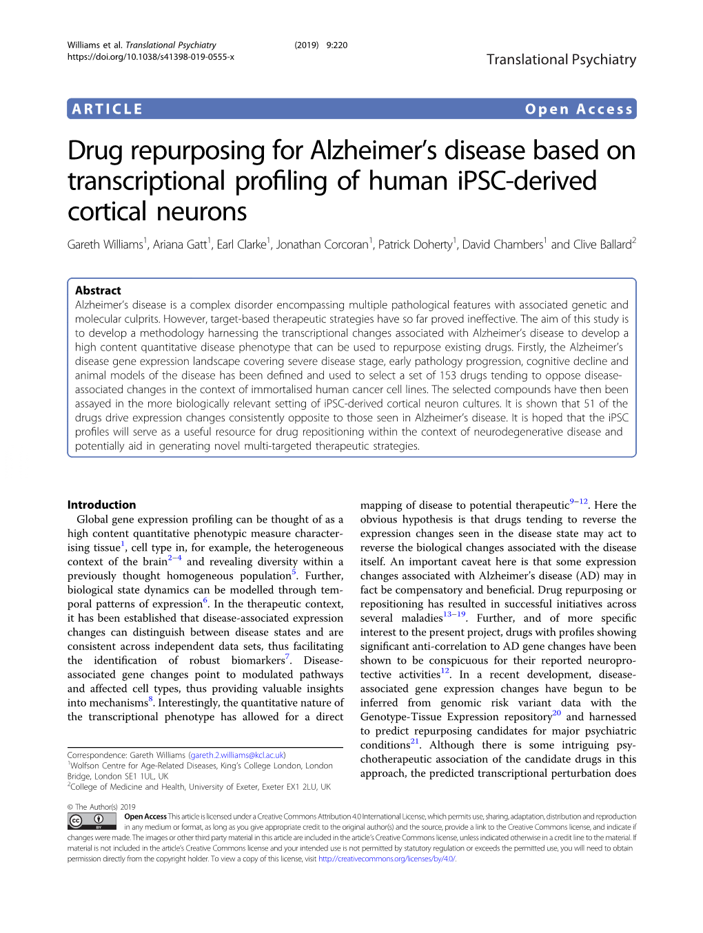 Drug Repurposing for Alzheimer's Disease Based on Transcriptional Profiling of Human Ipsc-Derived Cortical Neurons