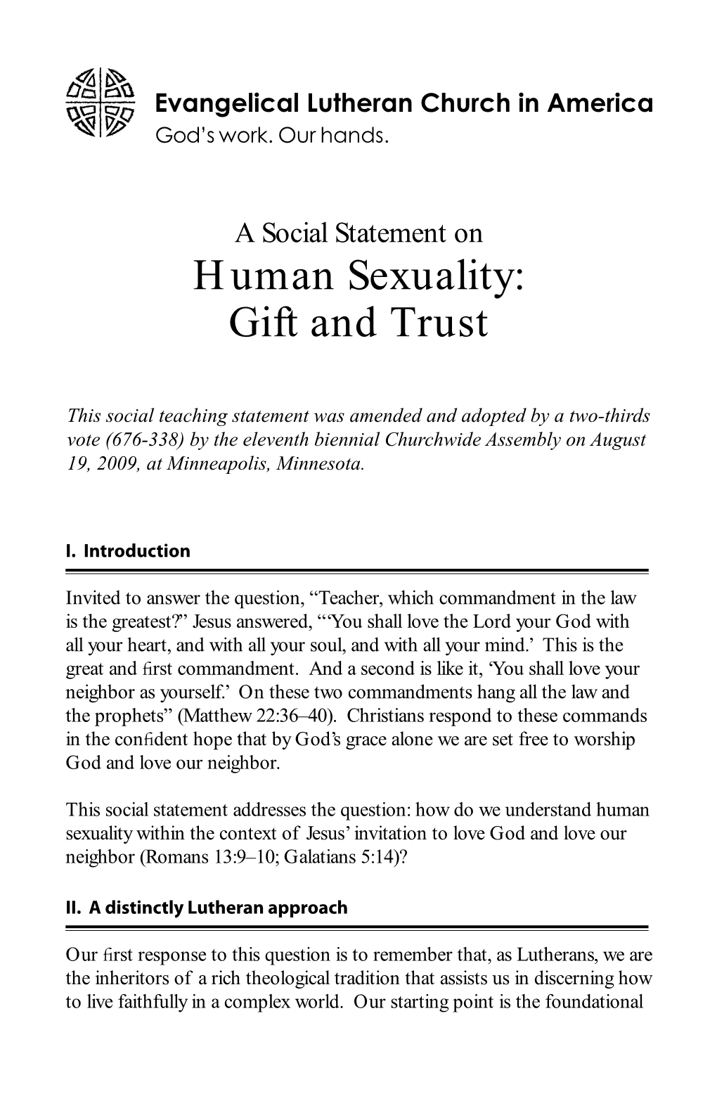 A Social Statement on Human Sexuality: Gift and Trust