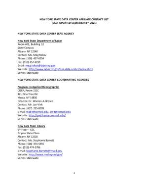 NYS Data Center Affiliate Contact List