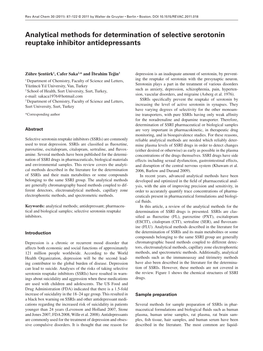 Analytical Methods for Determination of Selective Serotonin Reuptake Inhibitor Antidepressants