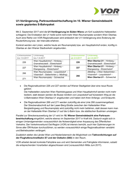 U1-Verlängerung, Parkraumbewirtschaftung Im 10