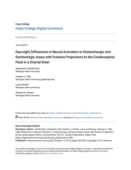 Day-Night Differences in Neural Activation in Histaminergic and Serotonergic Areas with Putative Projections to the Cerebrospinal Fluid in a Diurnal Brain