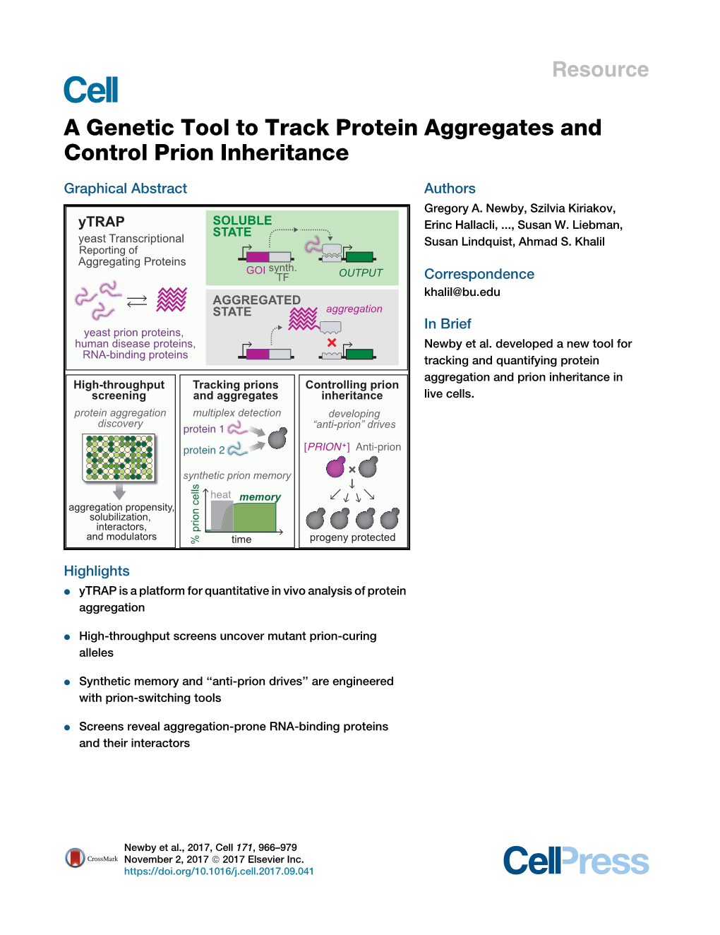 A Genetic Tool to Track Protein Aggregates and Control Prion Inheritance